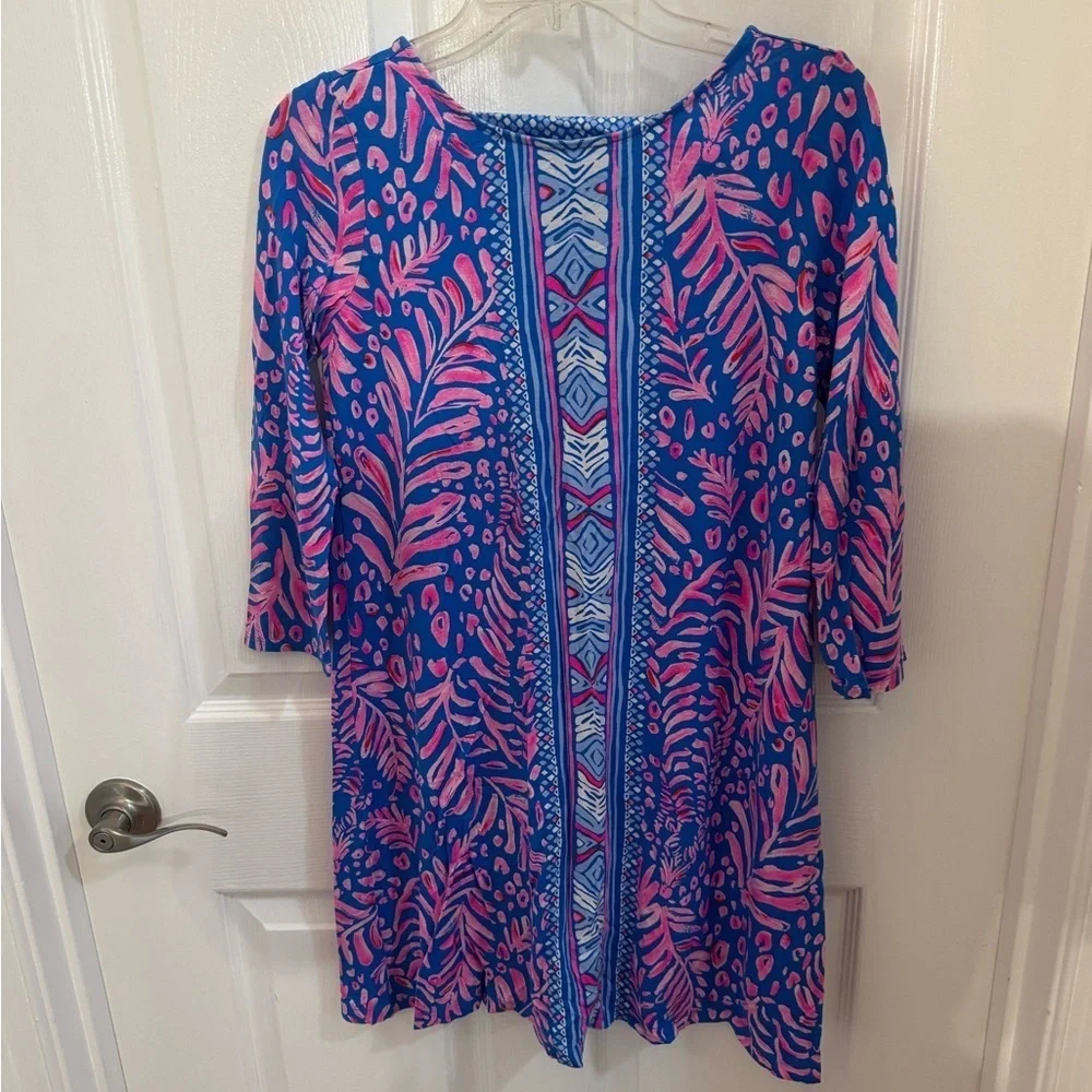 Lilly Pulitzer Blue and Pink Patterned Dress Nautical Tropical Boating - Picture 1 of 6